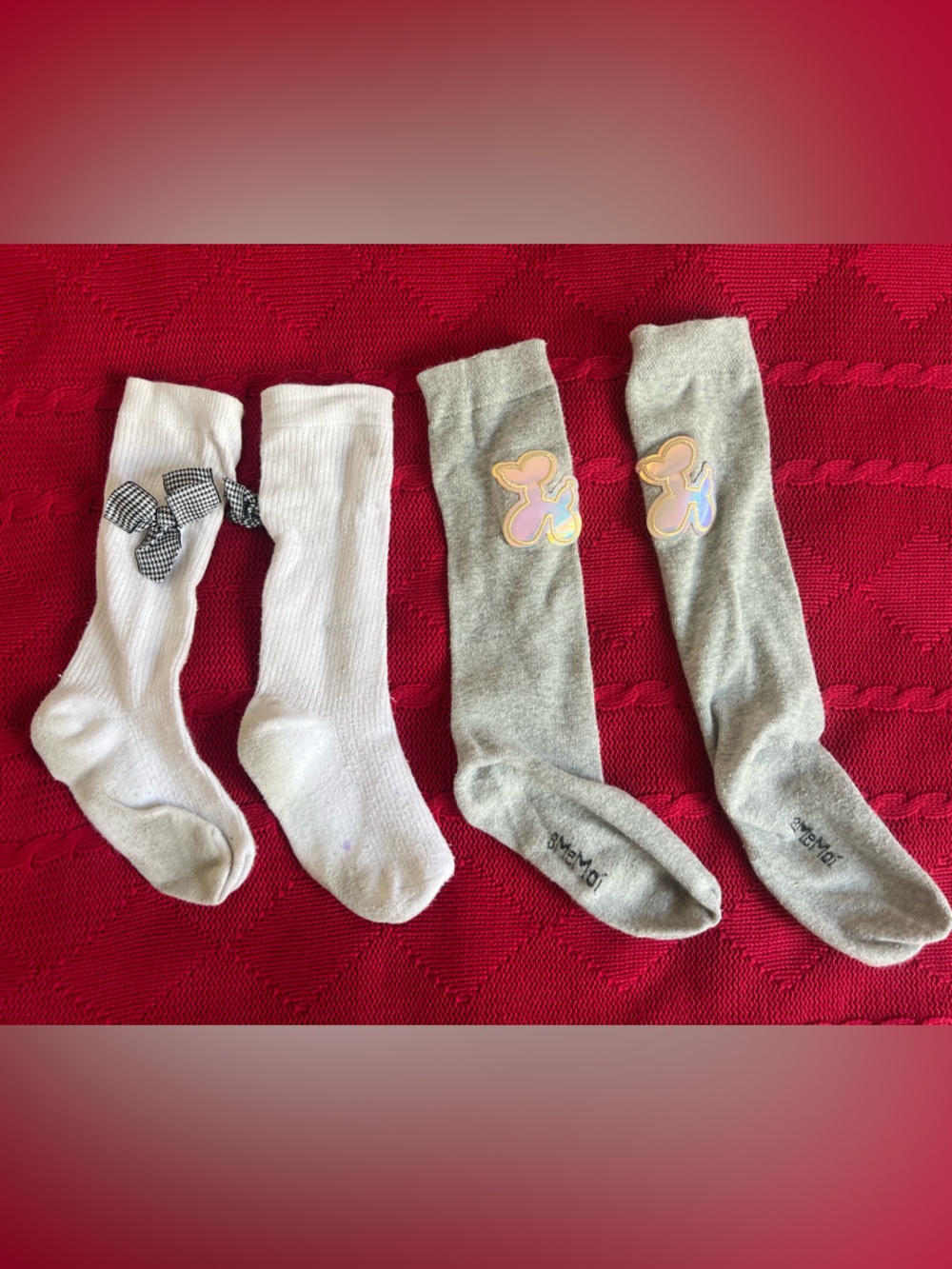 Girls' Knee-High Socks Set in White and Gray